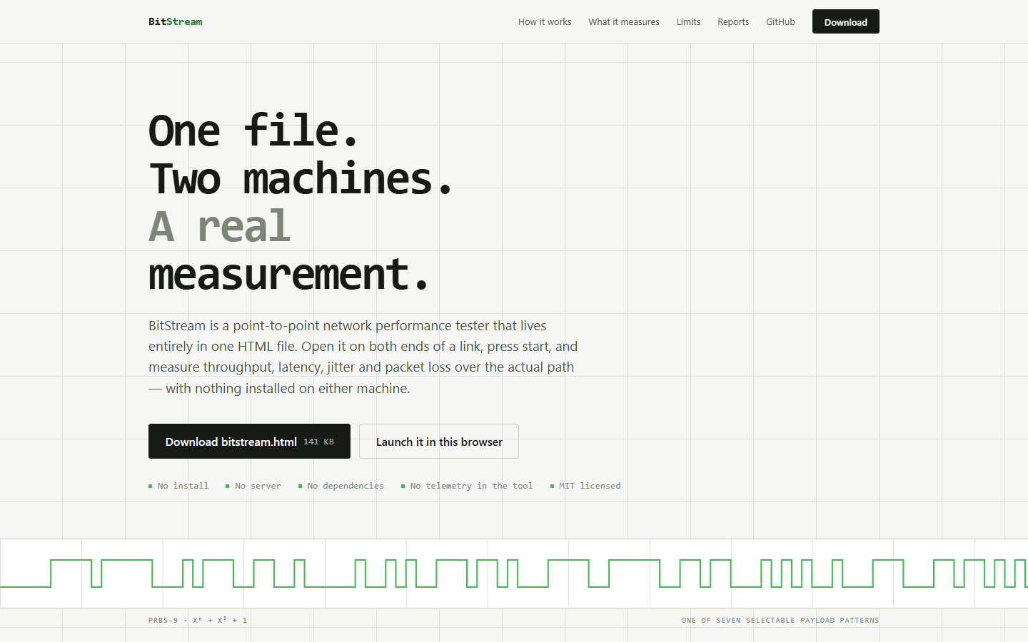 BitStream: network performance testing in a single HTML file