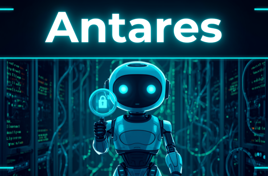 Antares AI security scout robot with magnifying glass, header image for Cisco Antares vulnerability localization blog post